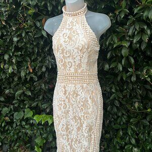 Pretty Little Thing White Lace Crochet High Neck Midi Dress